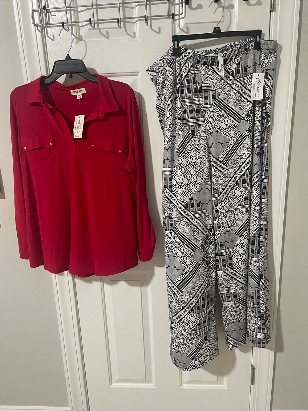 Red Button-Style Blouse by blue mood - Lightweight Women's Top 2x with 2x pants